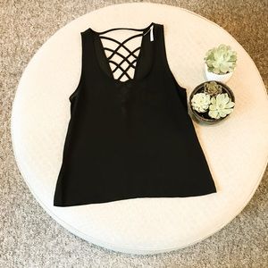 Black sleeveless top with lattice work